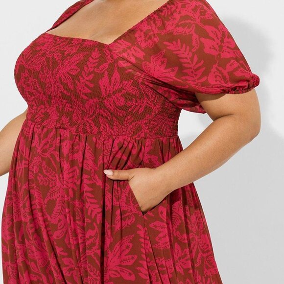 ❤NWT VINTAGE TORRID POCKETS DRESS - A-LINE LEAF PRINT - CHIFFON - PLUS SIZE - Picture 4 of 11